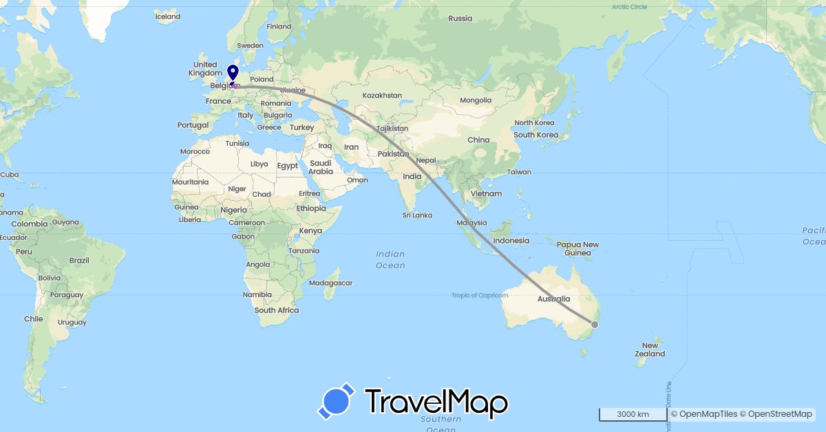 TravelMap itinerary: driving, plane, train in Australia, Germany, Singapore (Asia, Europe, Oceania)